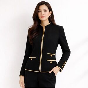 Gumps San Francisco Vintage Black Gold Trim Jacket Hook Eye Size M Vintage